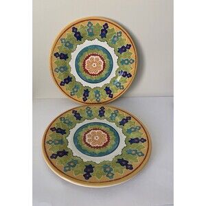 2 Better Homes and Gardens Melamine Dinner Plates Green Blue Yellow Red 10.5”